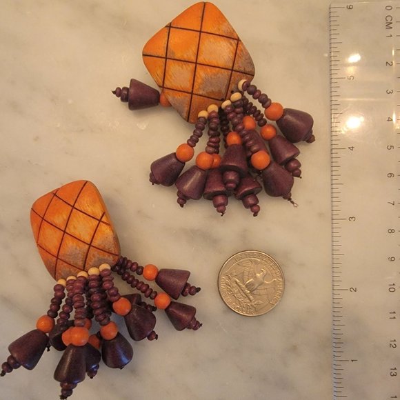 Hand Painted Wooden Statement Earrings - Picture 1 of 1